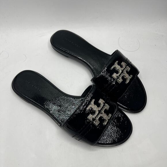 Tory Burch Everly Slide Sandals Perfect Black/Crystal Size 8 NEW - Picture 2 of 8